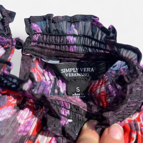 Simply Vera Vera Wang Ruffle Mockneck Mesh Blouse Floral Boho Whimsical Academia - Picture 4 of 9